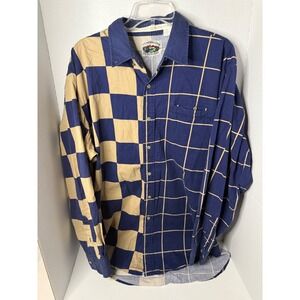Cumberland Outfitters Men XXL Blue Tan Checkerboard Long Sleeve Button Up Shirt